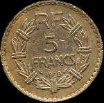 Pice de 5 francs Lavrillier bronze-aluminium 1939 - Rpublique franaise - revers