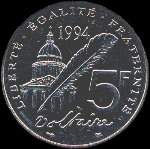 Pice de 5 francs Voltaire 1694-1778 1994 - Rpublique franaise - revers