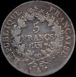 Pice de 5 francs Union et Force An 7A - Rpublique franaise - revers
