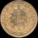 Pièce de 5 francs or Napoléon III Empereur tête nue 1859A - Empire français - revers