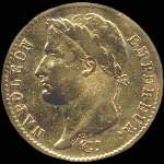 Pièce de 20 francs or Napoléon Empereur tête laurée 1808A - République française - avers
