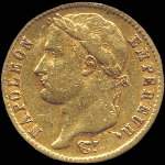 Pièce de 20 francs or Napoléon Empereur tête laurée 1811A - Empire français - avers