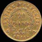 Pièce de 20 francs or Napoléon Empereur tête laurée 1811A - Empire français - revers