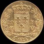 Pièce de 20 francs or Louis XVIII Roi de France buste nu 1824A - revers