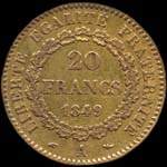 Pièce de 20 francs or Génie 1849A - République française - revers