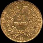 Pièce de 20 francs or Cérès 1851 - République française - revers