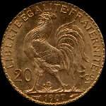 Pièce de 20 francs or Marianne 1907 - République française - revers