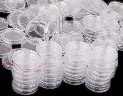 100pcs Bo�te de Monnaie Transparent en Plastique Collecteur de Pi�ces Multiusage Mixte Taille - 26 mm