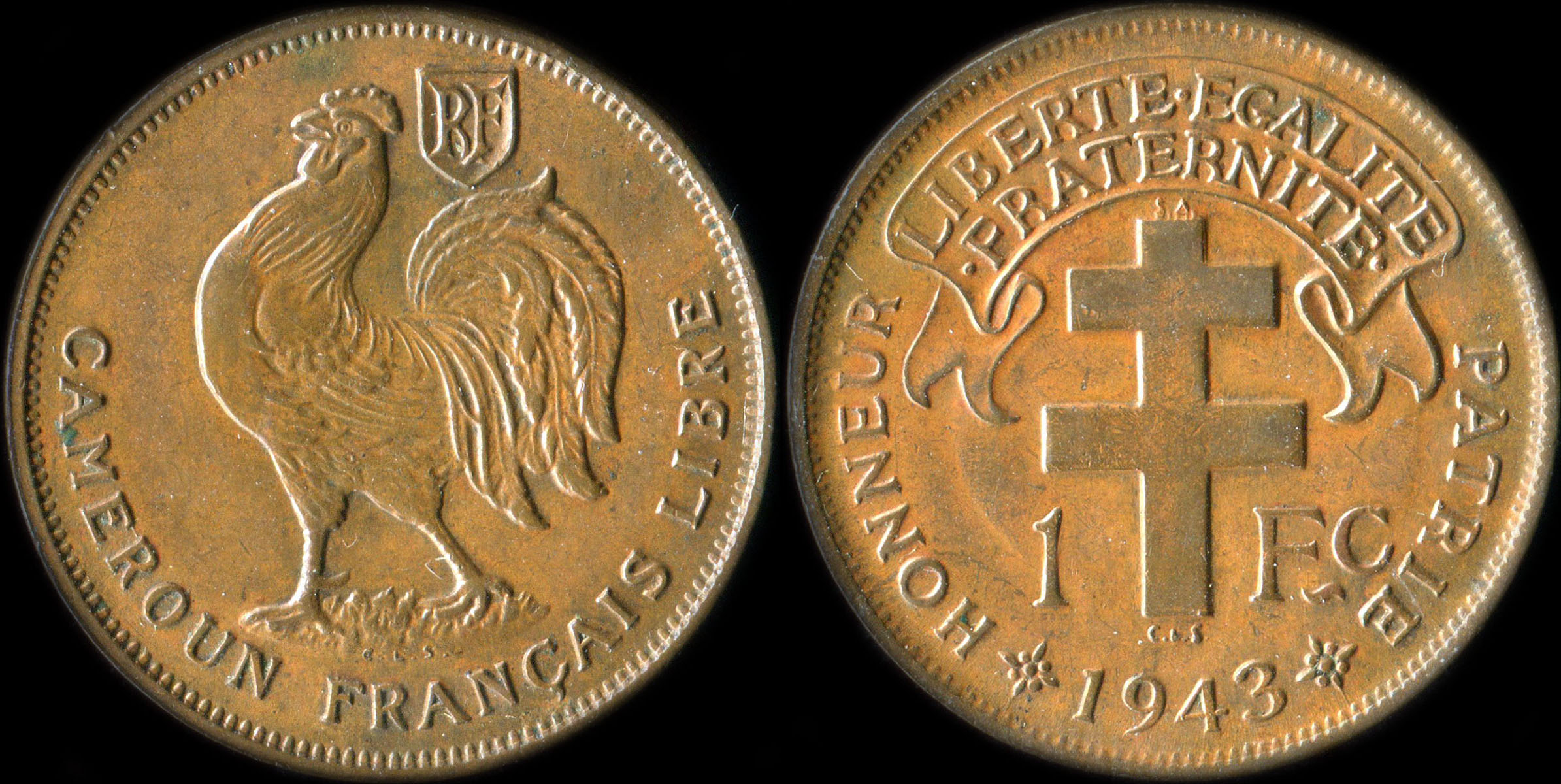Pice de 1 franc 1943 Cameroun Franais Libre