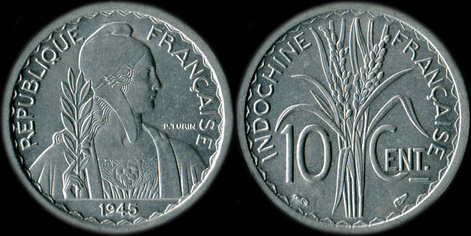 Pice de 10 centimes Indochine 1945