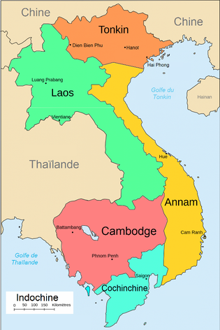Carte de l'Indochine et emplacement du Cambodge