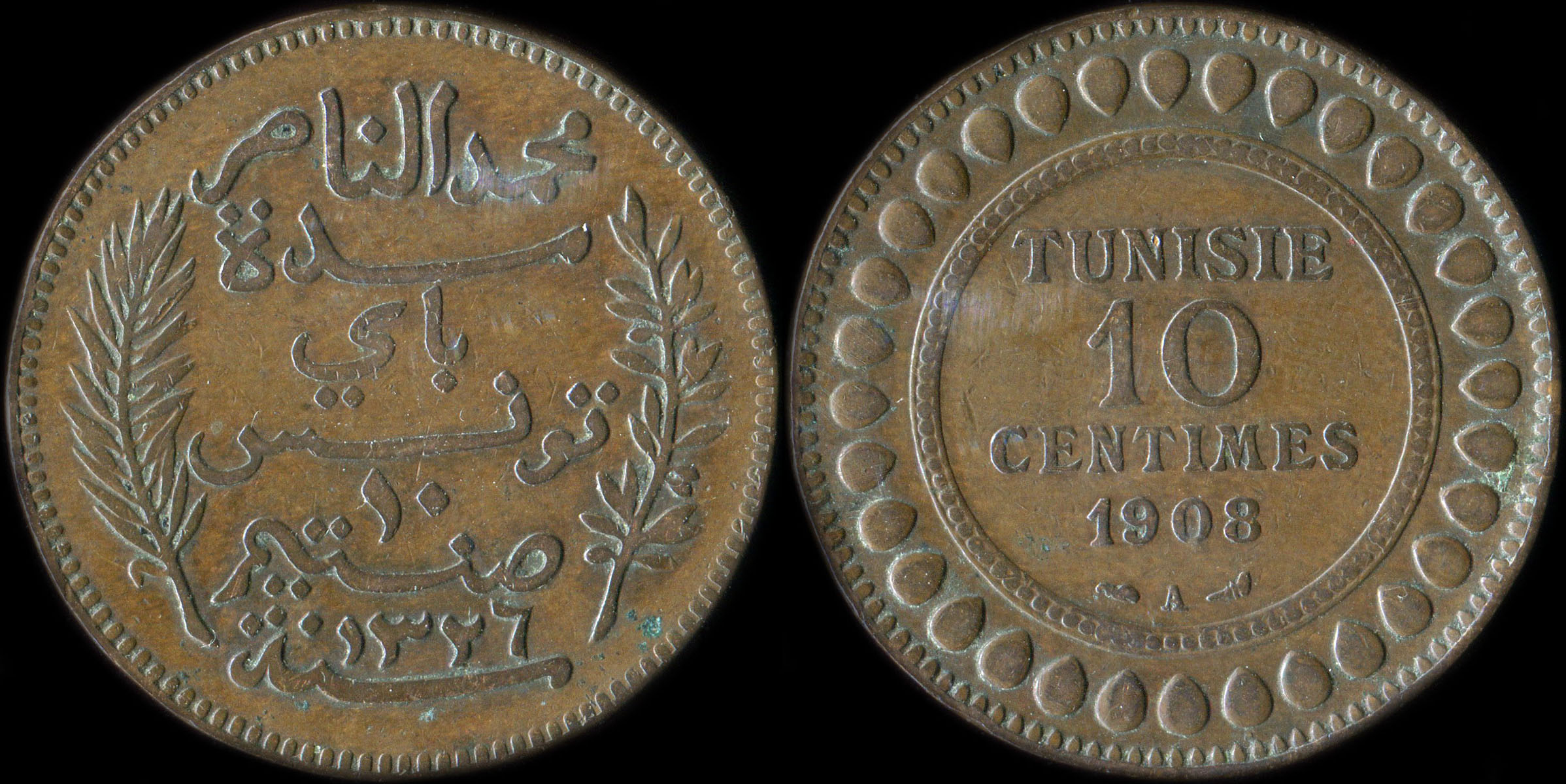 Pice de 10 centimes 1908 A Tunisie