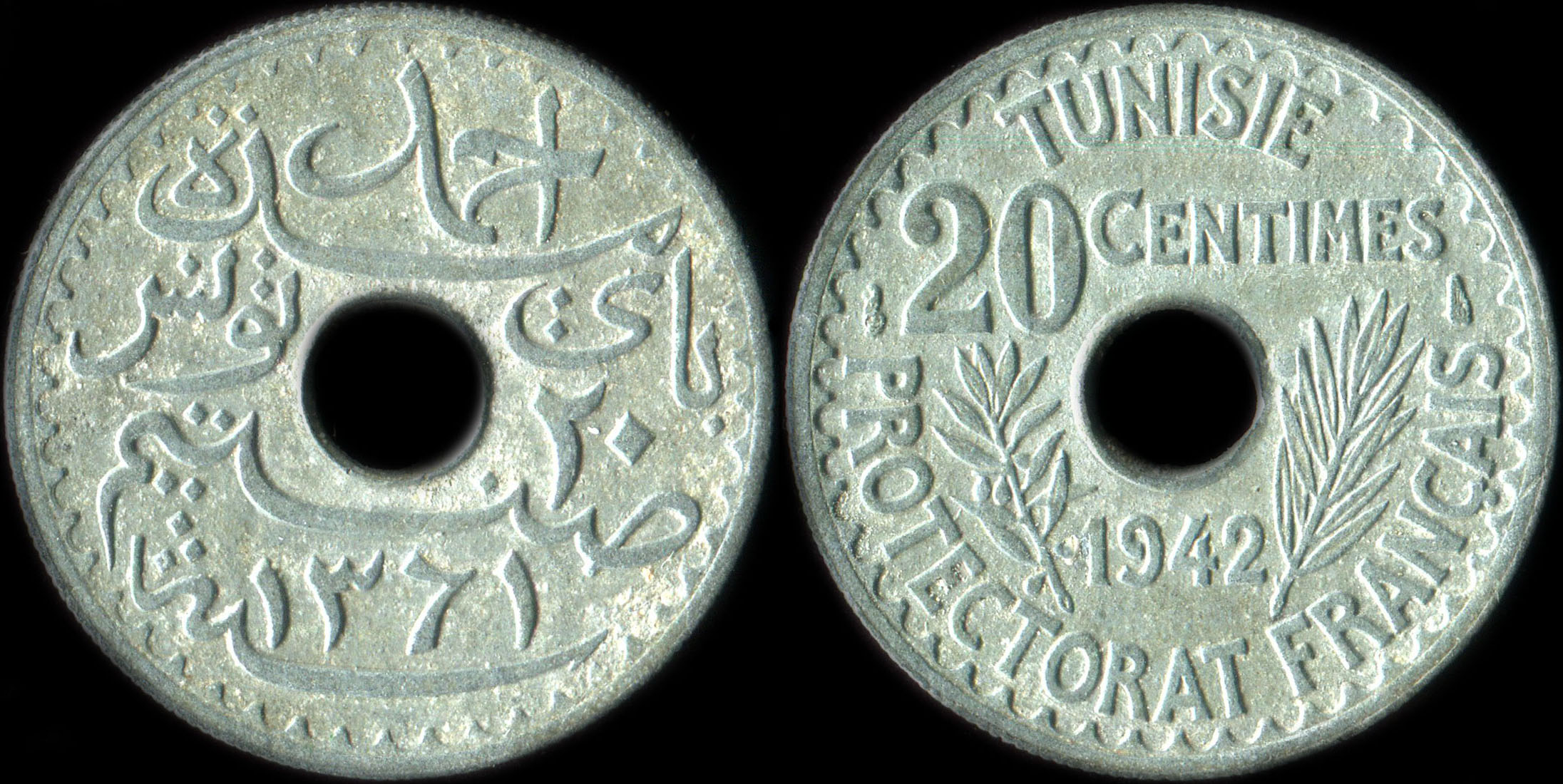 Pice de 20 centimes 1942 Tunisie