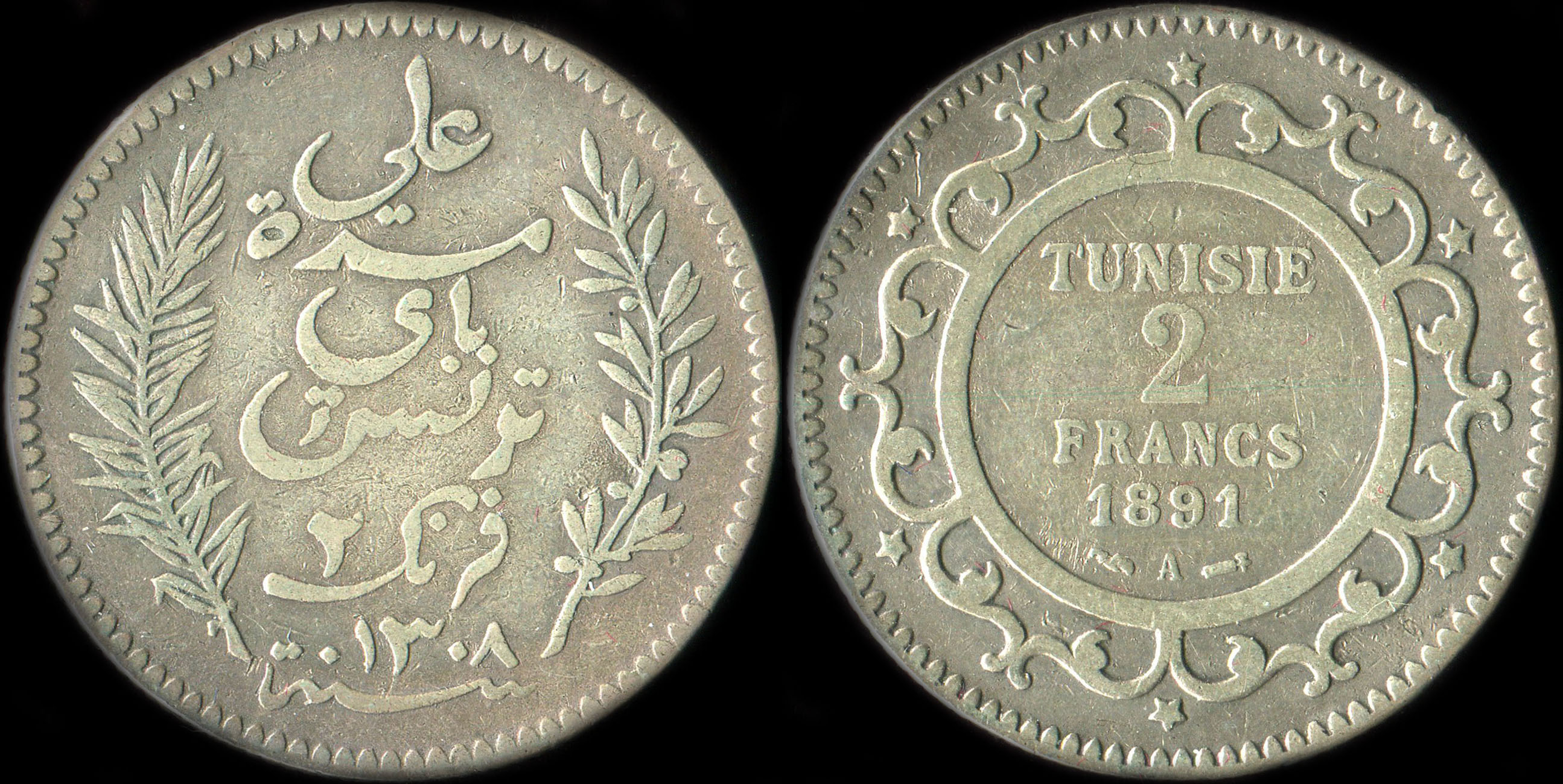 Pice de 2 francs 1891 A Tunisie