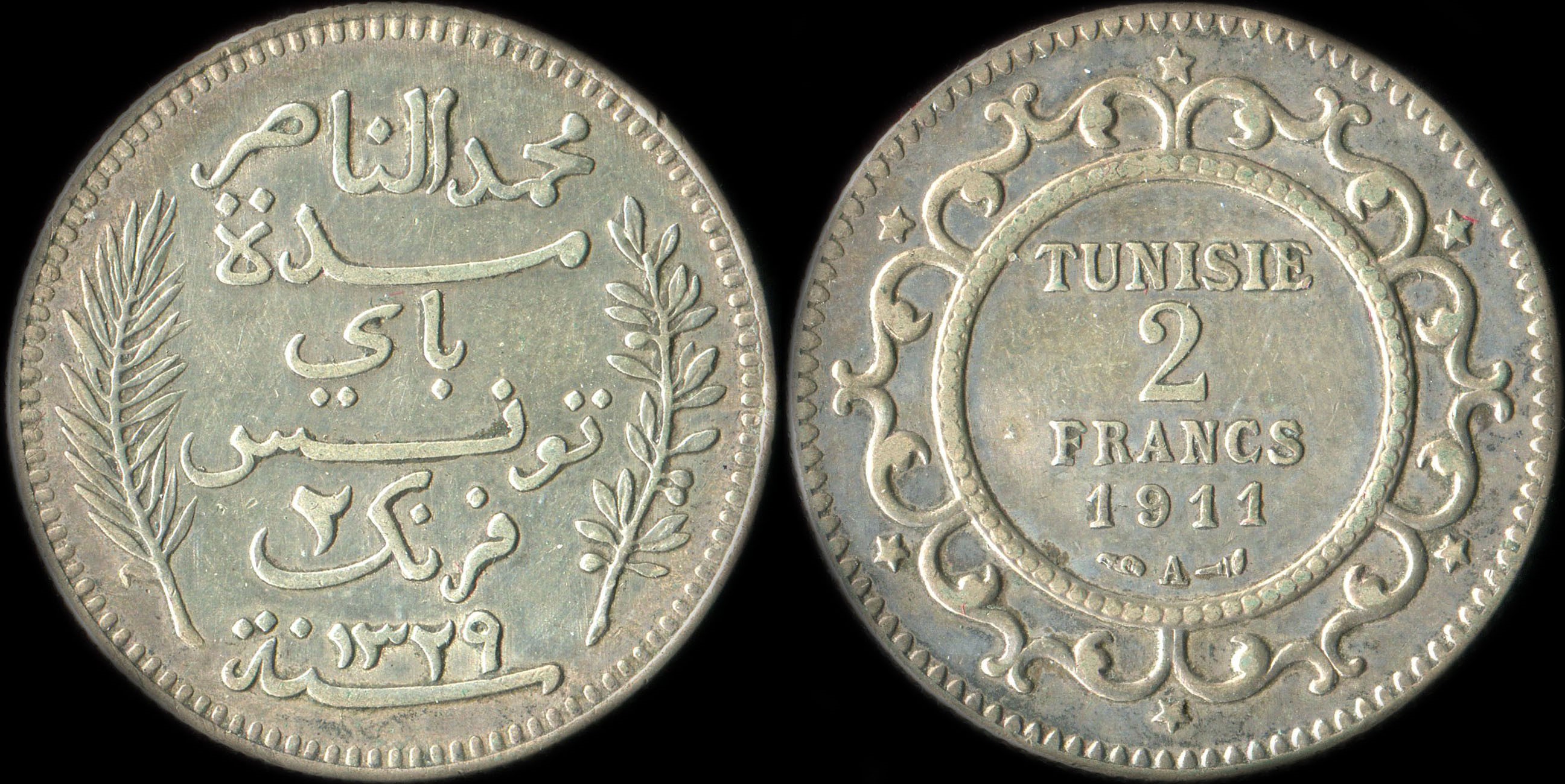 Pice de 2 francs 1911 A Tunisie