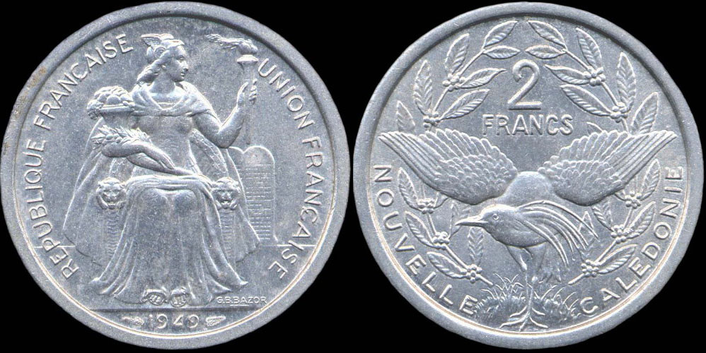 Pice de 2 francs 1949 Nouvelle-Caldonie