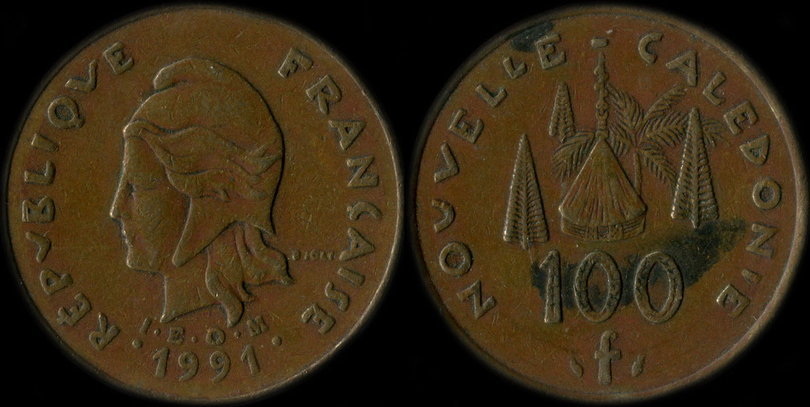 Pice de 100 francs 1991 Nouvelle-Caldonie