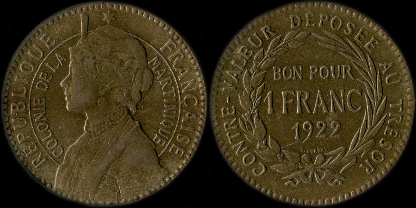 Pice de 1 franc 1922 Colonie de la Martinique