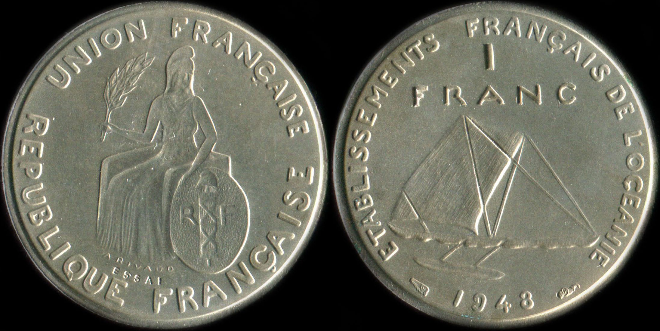 Pièce de 1 franc 1948 - Essai de André Rivaud pour l'Océanie (Polynésie)