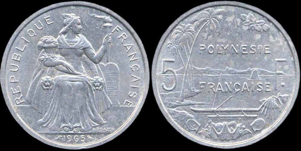 Pice de 5 francs 1965 Polynsie franaise