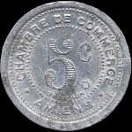 Jeton de nécessité de 5 centimes émis en 1921 par la Chambre de Commerce d'Amiens (80000 - Somme) - revers