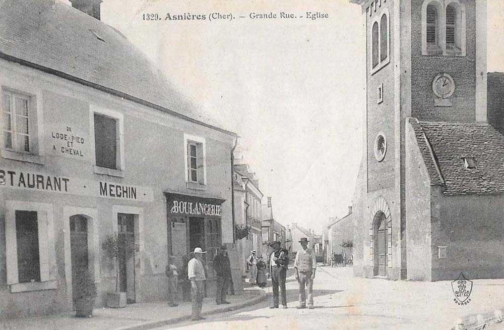 Asnières-lès-Bourges (Bourges - 18000 - Cher) - Grande Rue - Eglise - Restaurant Mechin - Boulangerie