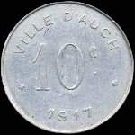 Jeton de nécessité de 10 centimes émis en 1917 par la Ville d'Auch (32000 - Gers) - revers