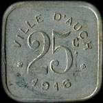 Jeton de nécessité de 25 centimes émis en 1916 par la Ville d'Auch (32000 - Gers) - revers