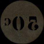 Jeton anonyme de 50 centimes en laiton rond percé 29 mm avec chiffres percés d'Aulus-les-Bains - revers
