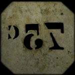 Jeton anonyme de 75 centimes en zinc rectangulaire avec coins coupés et chifrres troués d'Aulus-les-Bains - revers