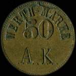 Jeton de nécessité de 15 pfennig Werth-Marke - A.K. attribué à Luxhof à Gebweiler (Guebwiller) - (68500 - Haut-Rhin) et émis pendant l'occupation allemande - avers