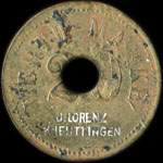 Jeton de nécessité de 20 pfennig Werth-Marke émis par J. Lorenz à Kneuttingen (Knutange - 57240 - Moselle) pendant l'occupation allemande - avers