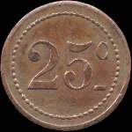 Jeton de nécessité de 25 centimes émis par la Coopérative de Bages (66670 - Pyrénées-Orientales) - revers