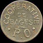 Jeton de nécessité de 1 franc émis par la Coopérative de Bages (66670 - Pyrénées-Orientales) - avers