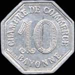Jeton de ncessit de 10 centimes mis en 1920 par la Chambre de Commerce de Bayonne (64100 - Pyrnes-Atlantiques) - revers