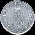 Jeton de nécessité de 5 centimes émis en 1918 par la Chambre de Commerce de Blois (41000 - Loir-et-Cher) - revers