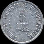 Jeton de nécessité de 5 centimes émis en 1922 par la Chambre de Commerce de Blois (41000 - Loir-et-Cher) - revers
