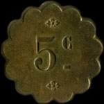 Jeton de nécessité de 5 centimes émis par la Société Coopérative des Quatre Fils Aymon - Château Regnault Rive-Droite à Bogny-sur-Meuse (08120 - Ardennes) - revers