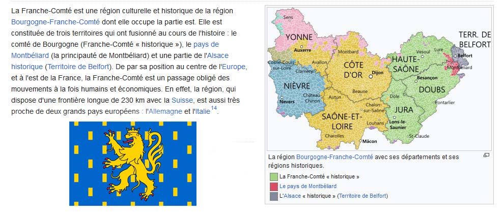 Carte de la Bourgogne - Franche-Comt historique tire de Wikipdia