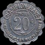 Jeton de n�cessit� de 20 centimes (aluminium rond lob�) �mis par Champion-Ravet � Chalon-sur-Sa�ne (71100 - Sa�ne-et-Loire) - avers