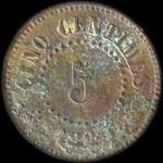 Jeton de 5 centimes 1889 de la Socit Mtallurgique de Champigneulles et Neuves-Maisons - Laminoirs  Champigneulles (54250 - Meurthe-et-Moselle) - revers