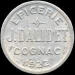 Jeton de 5 centimes 1922 de l'Epicerie J. Dalidet à Cognac (16100 - Charente) - avers