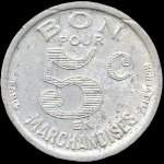 Jeton de 5 centimes 1922 de l'Epicerie J. Dalidet à Cognac (16100 - Charente) - revers