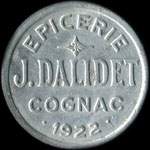 Jeton de 25 centimes 1922 (Thévenon à gauche) de l'Epicerie J. Dalidet à Cognac (16100 - Charente) - avers