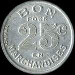 Jeton de 25 centimes 1922 (Thévenon à gauche) de l'Epicerie J. Dalidet à Cognac (16100 - Charente) - revers