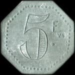 Jeton de 5 franc de la Soci�t� Coop�rative de Cou�ron (44220 - Loire-Atlantique) - revers