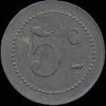 Jeton de 5 centimes de la Ville de Crécy-en-Brie (devenue Crécy-La-Chapelle) (77580 - Seine-et-Marne) - revers