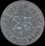 Jeton de 25 centimes de la Ville de Crécy-en-Brie (devenue Crécy-La-Chapelle) (77580 - Seine-et-Marne) - avers