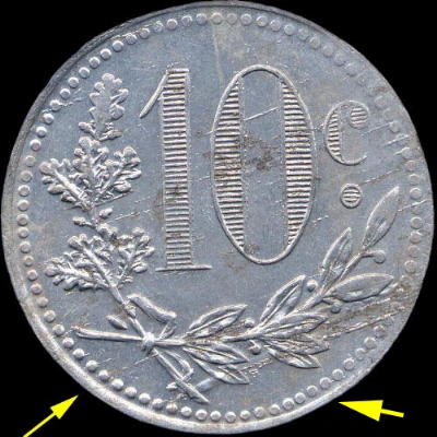 Jeton 10 centimes 1918 de la Chambre de Commerce d'Alger (Algrie) sans poinon et sans signature.