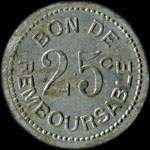 Jeton de nécessité de 25 centimes émis par la Société Anonyme de la Grande Comore - revers
